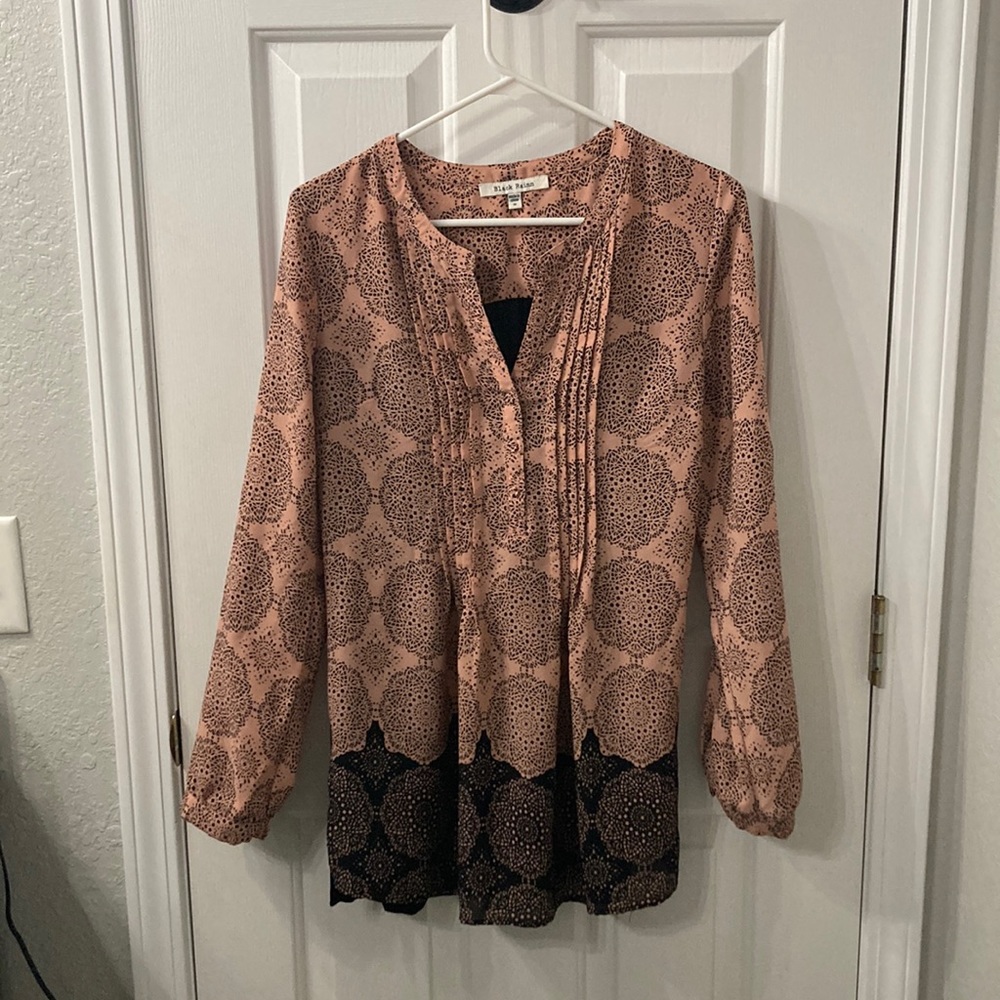 Black Rainn Bohemian Tunic Top Salmon Pink and Black Size Medium